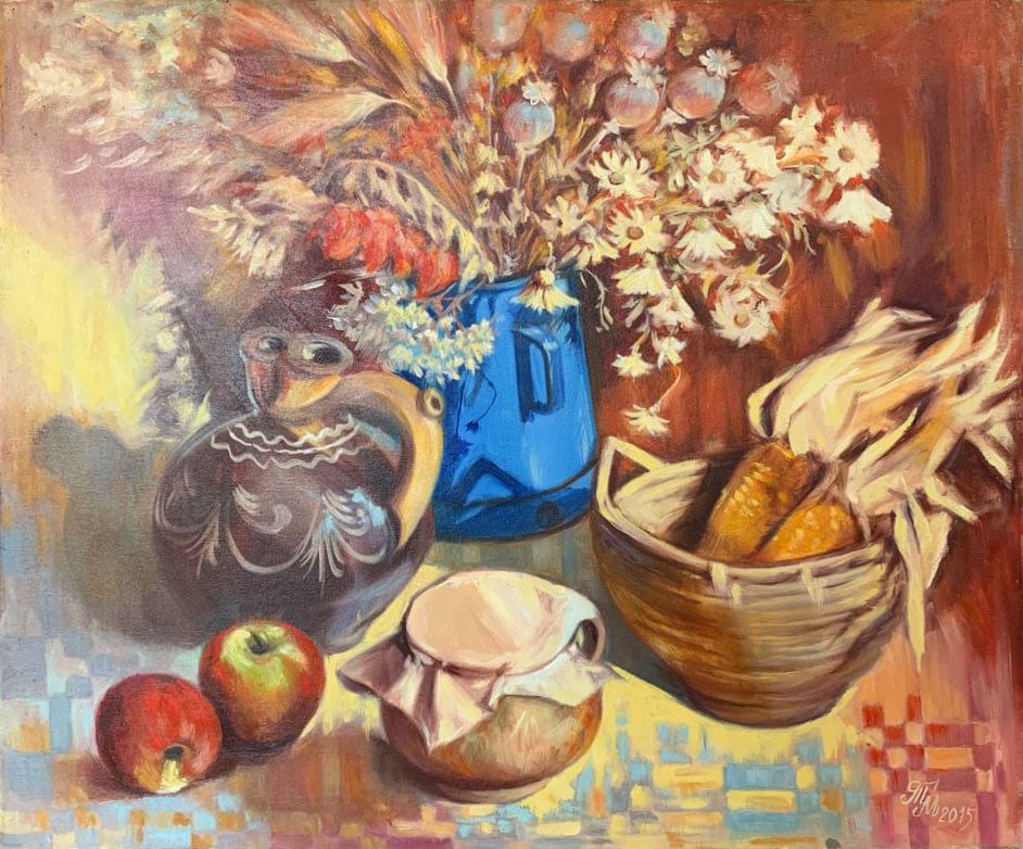 Oil painting Rural still life Maria Mitrick: Title: Oil painting Rural still life Maria Mitrick Description: 39MITR Painter: Maria Mitrick S?ze: 60x70 cm/ 23.6x27.5 inches Components: oil, canvas Original painting CONDITION: exellent ERA: 2015 A