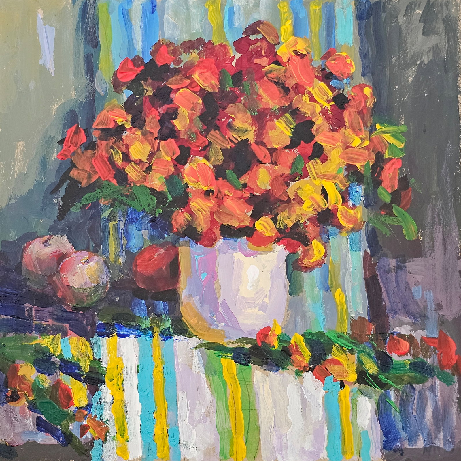 Acrylic painting marigold flowers Vyacheslav Petrovich Babac: Title: Acrylic painting marigold flowers Vyacheslav Petrovich Babac Description: 215BA Painter: Vyacheslav Petrovick Babac S?ze: 25x25 cm/ 9.84x9.84 inches Component: Acrylic, cardboard Original