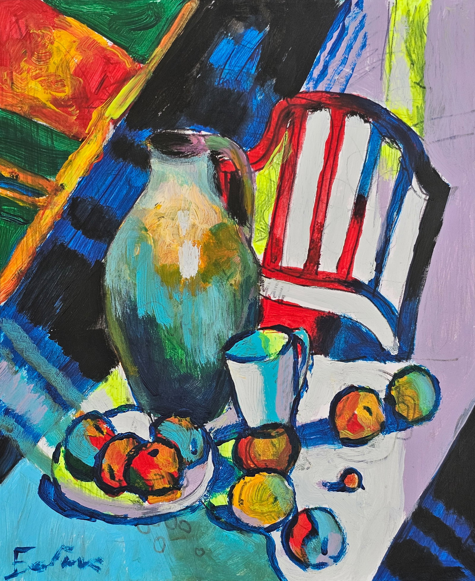 Acrylic painting colorful still life Vyacheslav Petrovich Babac: Title: Acrylic painting colorful still life Vyacheslav Petrovich Babac Description: 221BA Painter: Vyacheslav Petrovick Babac S?ze: 22x27 cm/ 8.66x10.62 inches Component: Acrylic, cardboard Original p