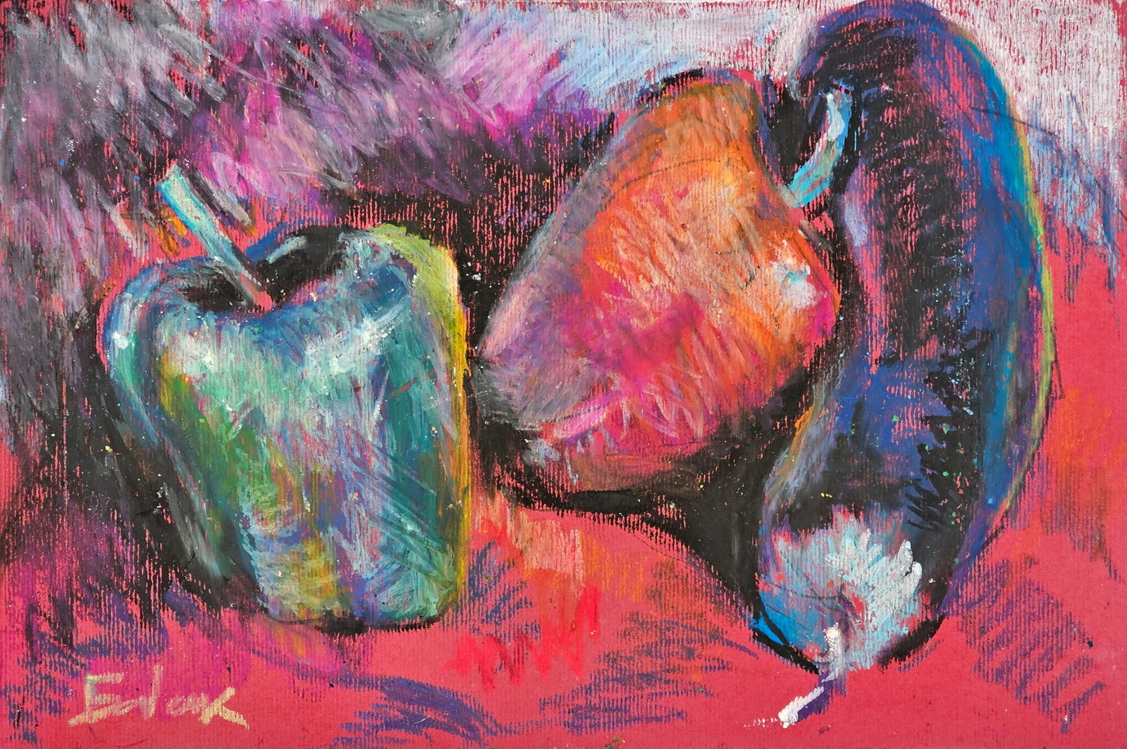 Acrylic painting Autumn peppers Vyacheslav Petrovich Babac: Title: Acrylic painting Autumn peppers Vyacheslav Petrovich Babac Description: 225BA Painter: Vyacheslav Petrovick Babac S?ze: 19x29 cm/ 7.48x11.41 inches Component: Acrylic, pastel, cardboard