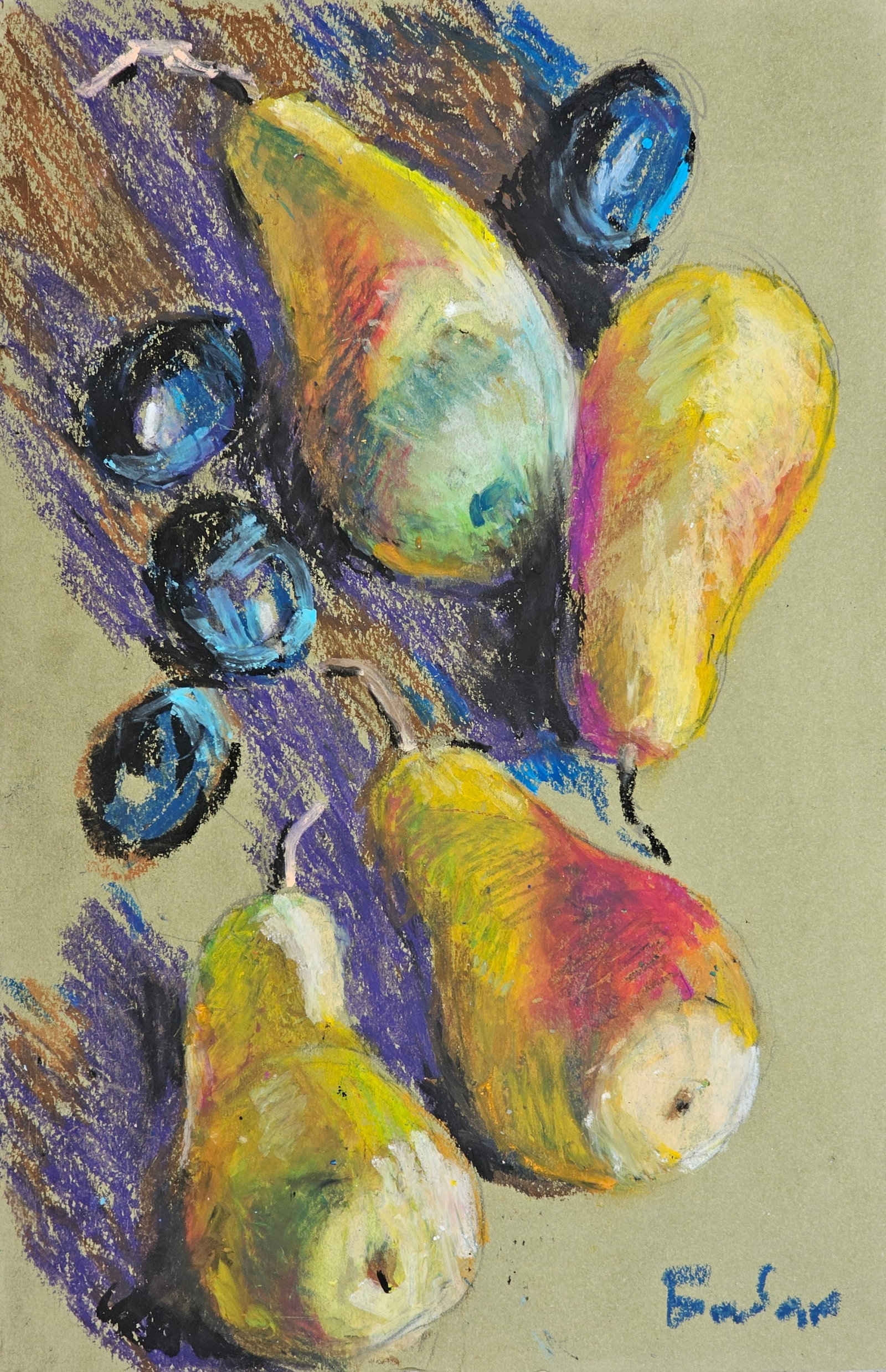 Acrylic painting Pears Vyacheslav Petrovich Babac: Title: Acrylic painting Pears Vyacheslav Petrovich Babac Description: 226BA Painter: Vyacheslav Petrovick Babac S?ze: 30x20 cm/ 11.81x7.87 inches Component: Acrylic, pastel, cardboard Original