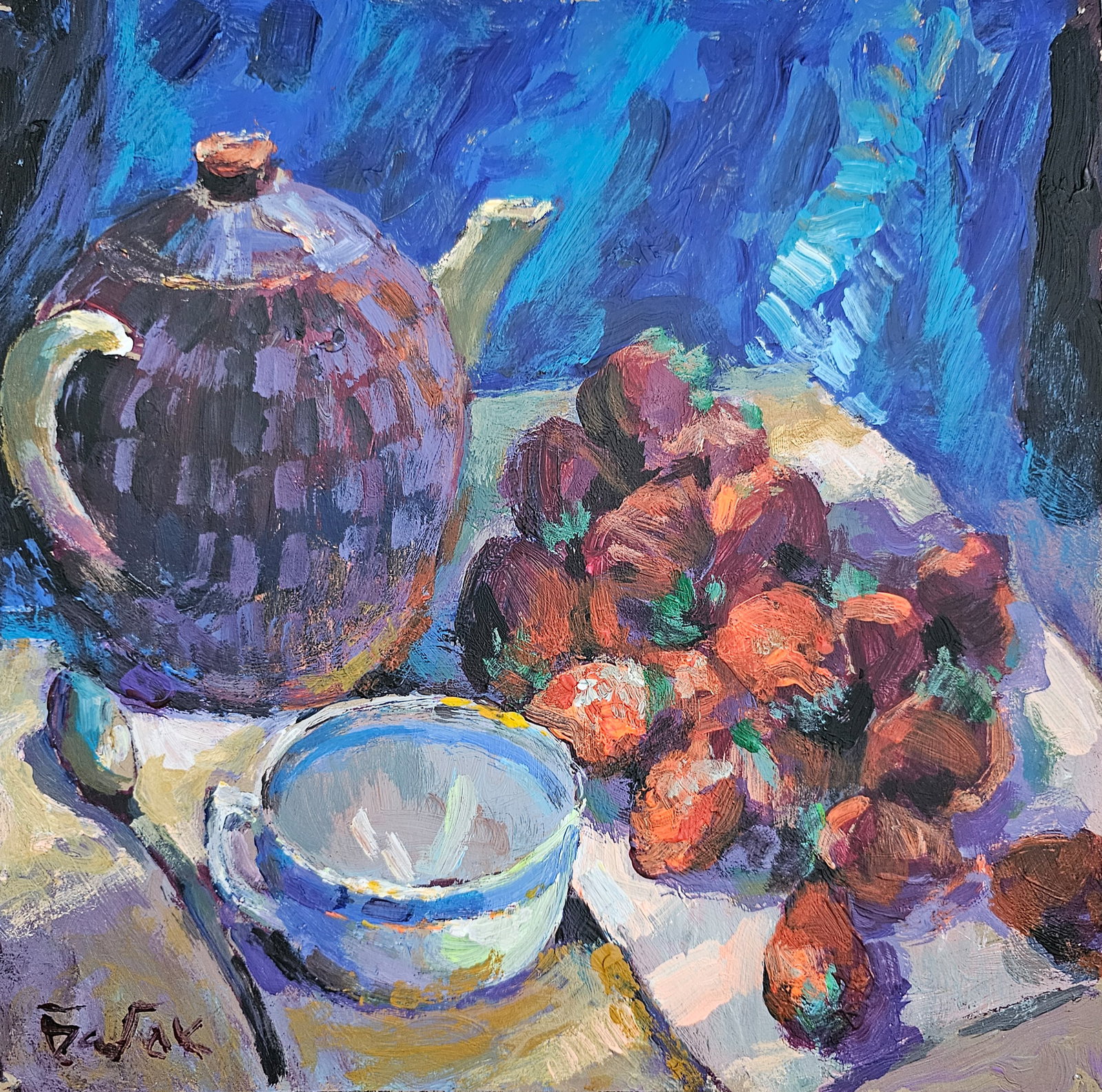 Acrylic painting still life with strawberries Vyacheslav Petrovich Babac: Title: Acrylic painting still life with strawberries Vyacheslav Petrovich Babac Description: 265BA Painter: Vyacheslav Petrovick Babac S?ze: 26x26 cm/ 10.23x10.23 inches Components: Acrylic, cardboard