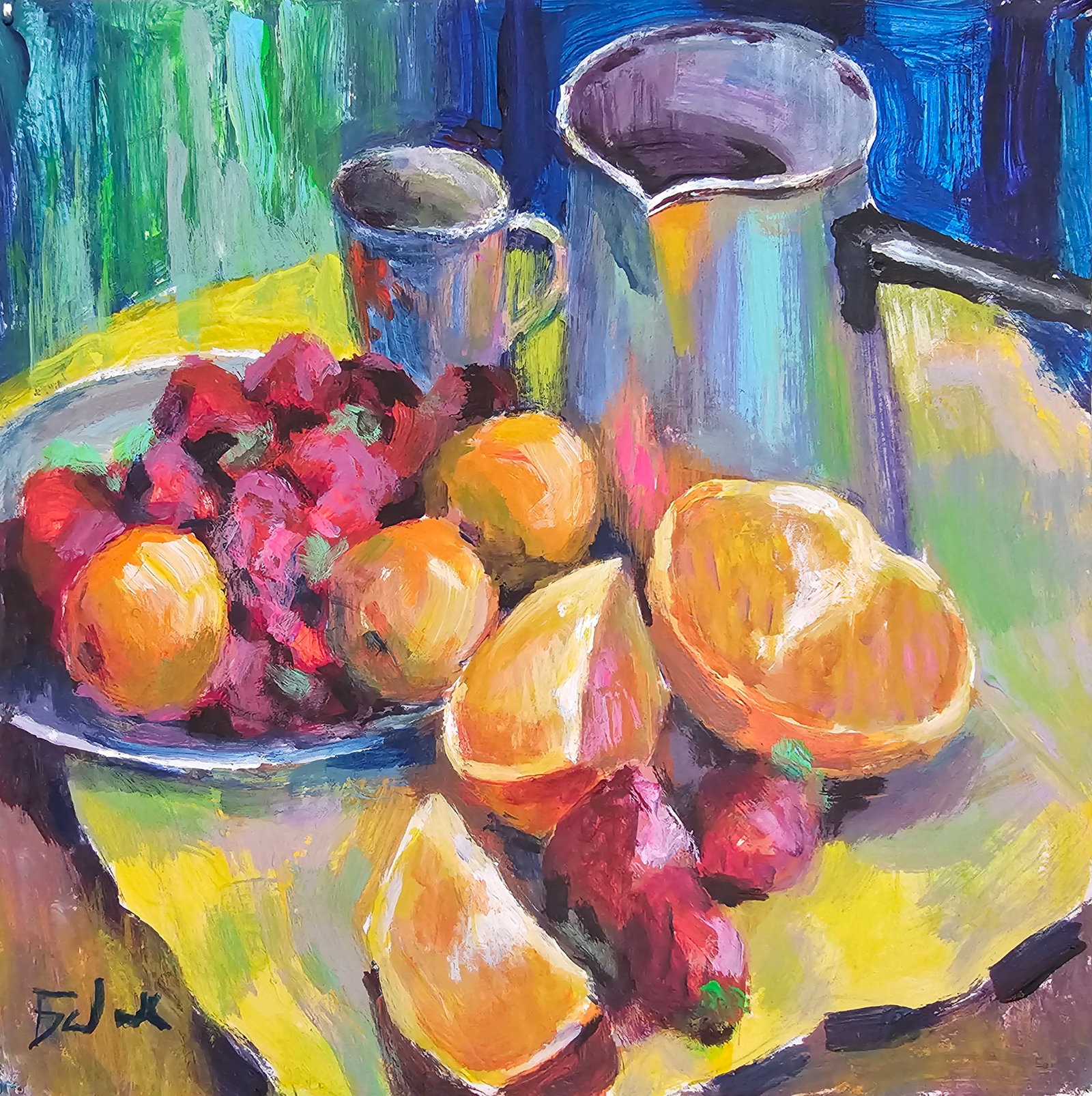 Acrylic painting still life with fruits Vyacheslav Petrovich Babac: Title: Acrylic painting still life with fruits Vyacheslav Petrovich Babac Description: 289BA Painter: Vyacheslav Petrovick Babac S?ze: 27x27 cm/ 10.62x10.62 inches Component: Acrylic, cardboard