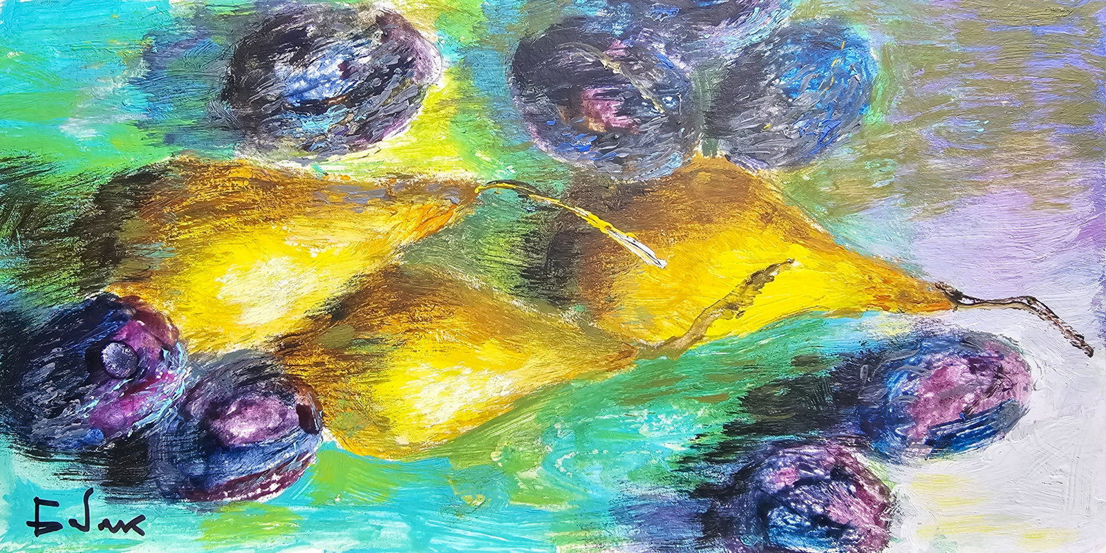 Acrylic painting still life with a pear Vyacheslav Petrovich Babac: Title: Acrylic painting still life with a pear Vyacheslav Petrovich Babac Description: 321BA Painter: Vyacheslav Petrovick Babac S?ze: 24x12 cm/ 9.44x4.72 inches Components: Acrylic, cardboard