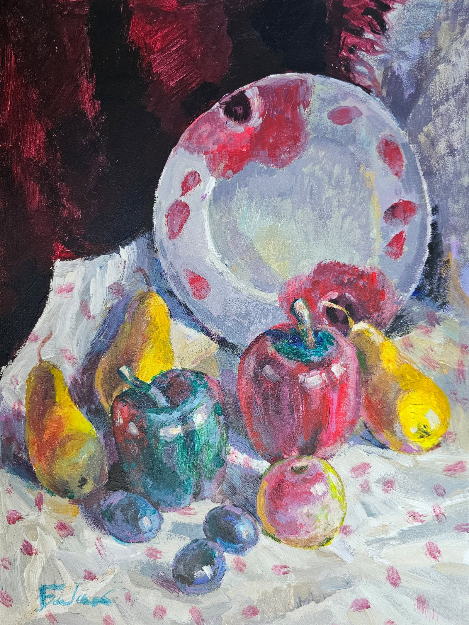 Acrylic painting still life with a plate Vyacheslav Petrovich Babac: Title: Acrylic painting still life with a plate Vyacheslav Petrovich Babac Description: 335BA Painter: Vyacheslav Petrovick Babac S?ze: 40x30 cm/ 15.74x11.81 inches Components: Acrylic, cardboard Orig