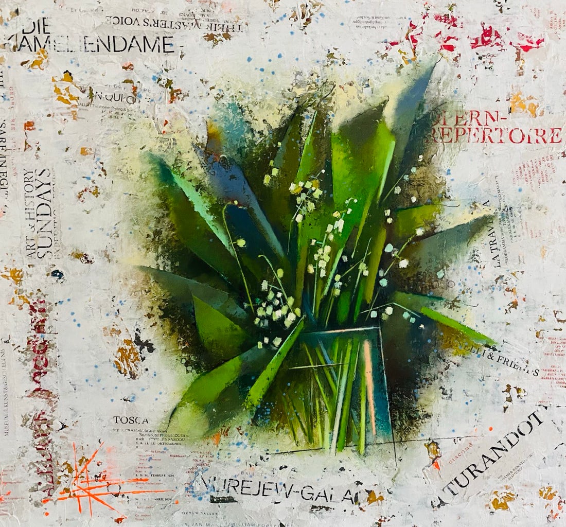 Abstract Oil painting Moment of spring. Lilies of the valley Oksana Kyrylenko: Title: Abstract Oil painting Moment of spring. Lilies of the valley Oksana Kyrylenko Description: 141KOR Painter: Oksana Kyrylenko Size: 55x60 cm/21,65x23,62 inches Components: oil, canvas, Original p