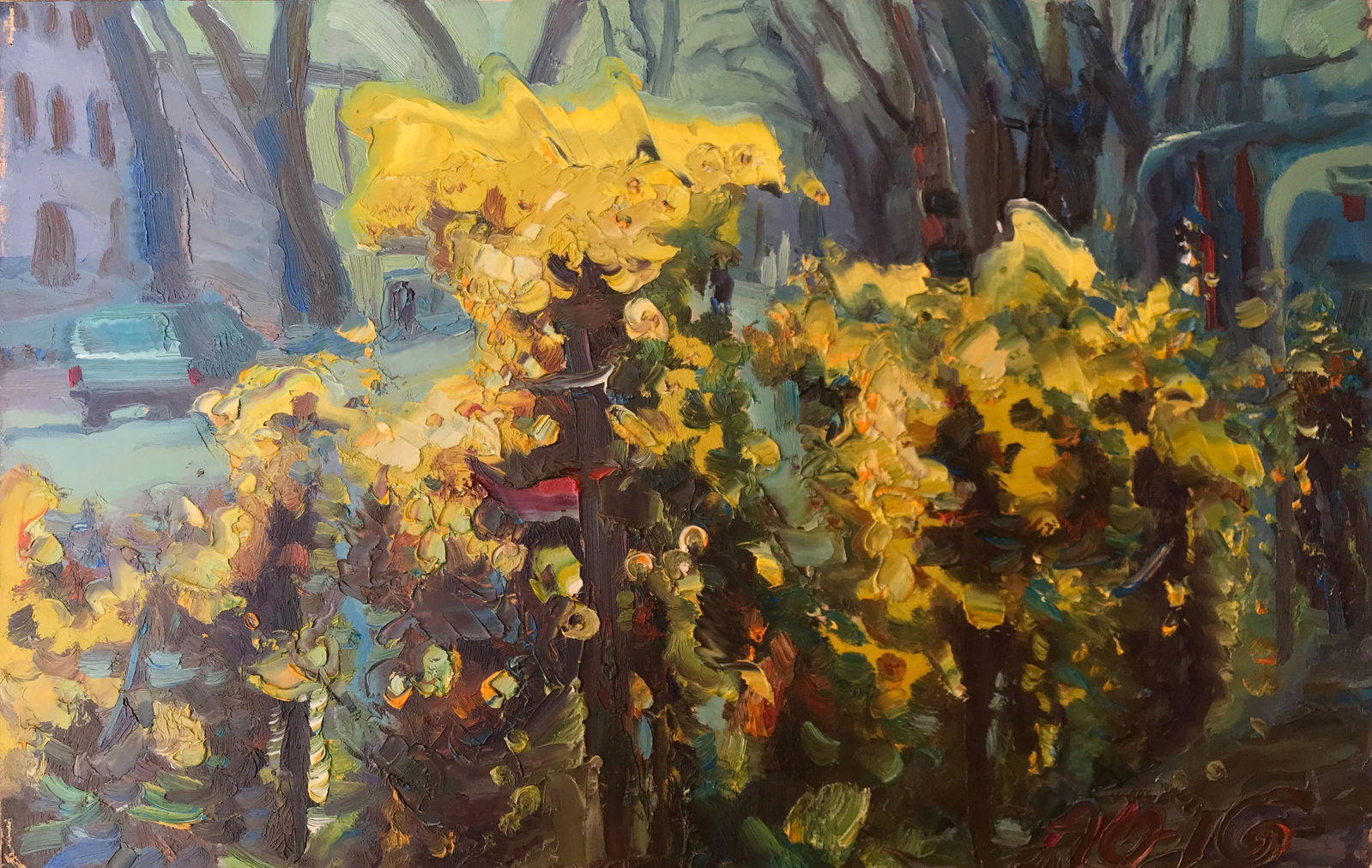 Abstract Oil painting Autumn flowers Onyshchenko: Title: Abstract Oil painting Autumn flowers Onyshchenko Description: 08ON Painter: Onyshchenko Anatoly Ivanovich Size: 26x41 cm/ 10.23x16.14 inches Components: oil, cardboard Original painting CONDITI