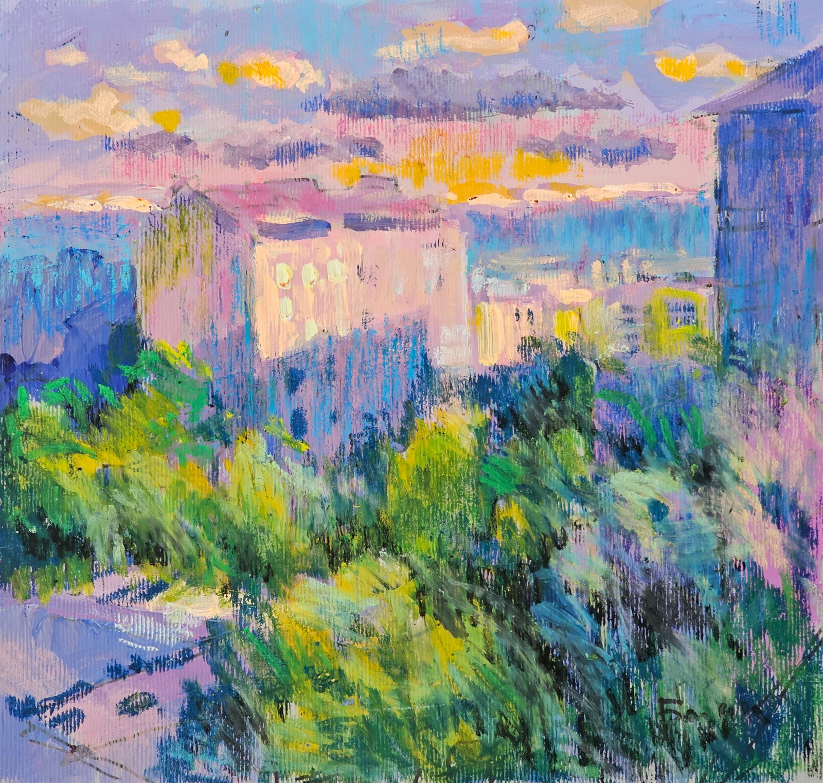 Acrylic painting window landscape Vyacheslav Petrovich Babac: Title: Acrylic painting window landscape Vyacheslav Petrovich Babac Description: 234BA Painter: Vyacheslav Petrovick Babac Size: 23x22 cm/ 9.05x8.66 inches Component: Acrylic, pastel, cardboard