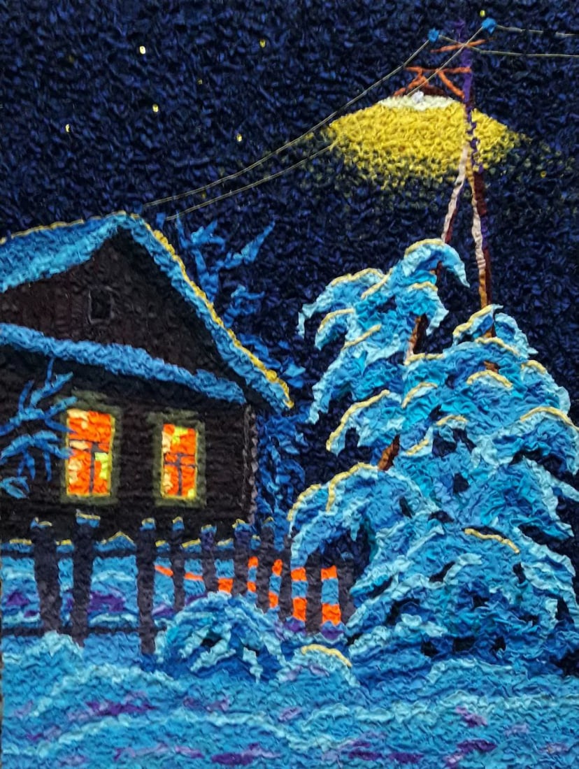 Handicraft Winter night: Title: Handicraft Winter night Description: 12Serd Painter: Size: 60x45 cm/23,62x17,71 inches Components: Fabric, glue, fiberboard Original Artwork from our collection ERA: Reserve: $190.00 Shipping: