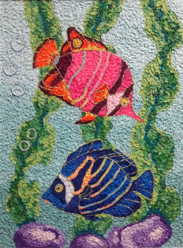 Handicraft Fishes: Title: Handicraft Fishes Description: 38Serd Painter: Size: 60x45 cm/23,62x17,71 inches Components: Fabric, glue, fiberboard Original Artwork from our collection ERA: 2023 Reserve: $290.00 Shipping: