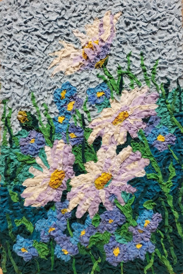 Handicraft Chamomile: Title: Handicraft Chamomile Description: 40Serd Painter: Size: 29,5x20,5 cm/11,61x8,07 inches Components: Fabric, glue, fiberboard Original Artwork from our collection ERA: Reserve: $250.00 Shi