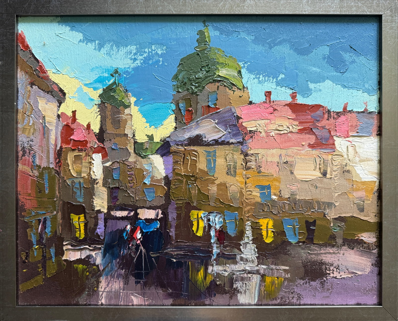 Oil painting with farme Lviv Market Square K. Leonid: Title: Oil painting with farme Lviv Market Square K. Leonid Description: 523KK Painter: K. Leonid Size: 40x50 cm/ 15.74x19.68 inches Components: oil, canvas Original painting CONDITION: exellent ERA:2