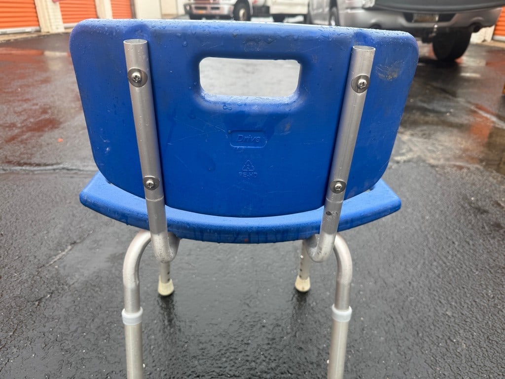 Adjustable Blue Plastic and Aluminum Shower Chair / Bath Bench - 2