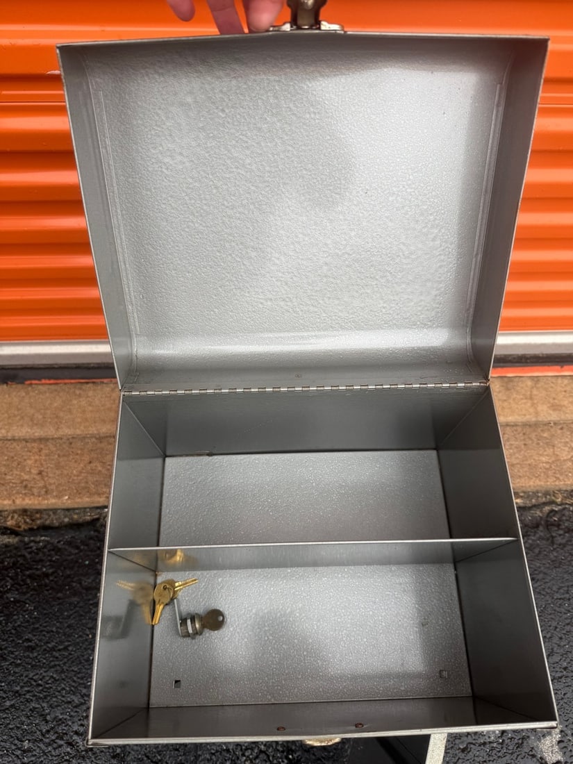 Vintage Grey Metal Industrial Wall-Mount Storage Box with Key - 3