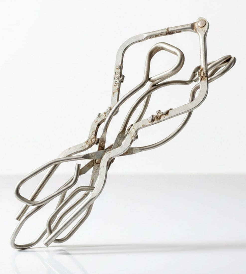 Rare Antique Ecko Canning Jar Lifter, with two Ecko hot dog tongs and unusually small canning fun...: This lot features a rare Ecko Canning Jar Lifter, likely from the mid-20th century. The piece is constructed entirely of metal. The design is characteristic of utilitarian kitchen tools from the era,
