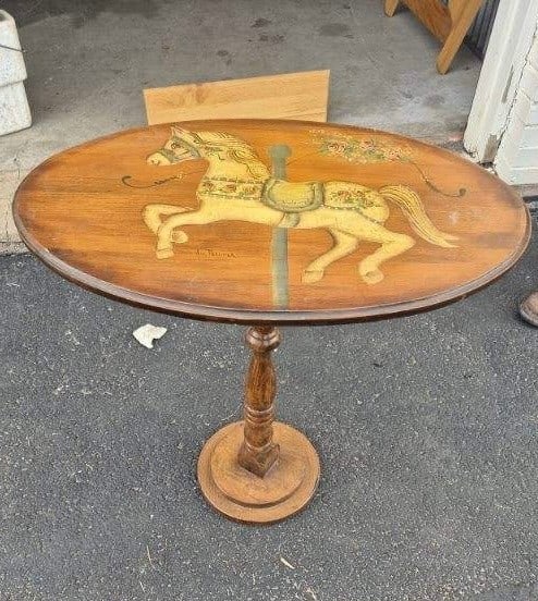 Sue Percival Hand-Painted Carousel Horse Pedestal Table - 3