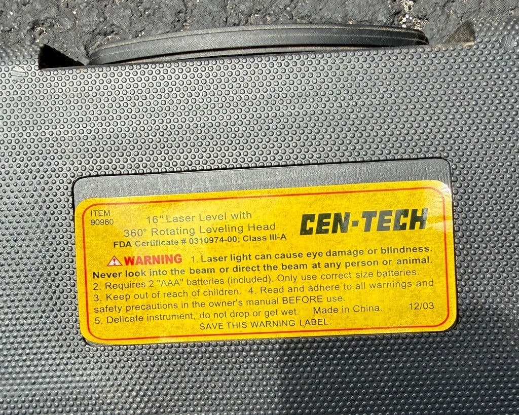 CEN-TECH 16" Laser Level with 360° Rotating Leveling Head, Model 90980 - 4