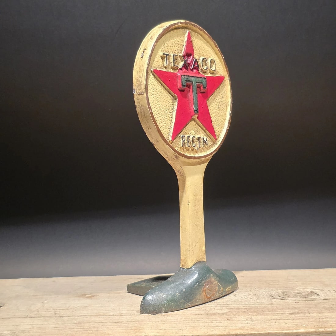 9.5" Texaco Cast Iron Doorstop Lollipop Sign Base Advertising - 11