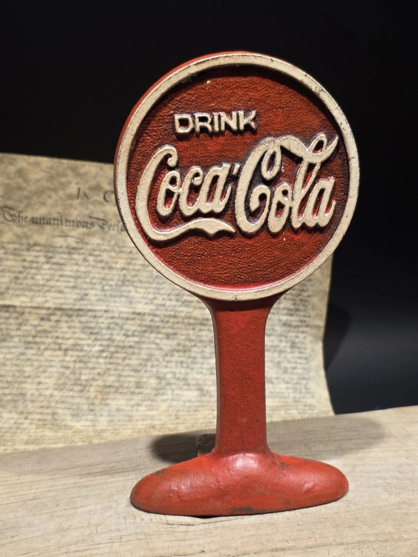 Coca Cola Cast Iron Doorstop Lollipop Sign Base Advertising - 2