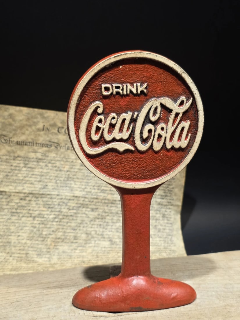 Coca Cola Cast Iron Doorstop Lollipop Sign Base Advertising - 3