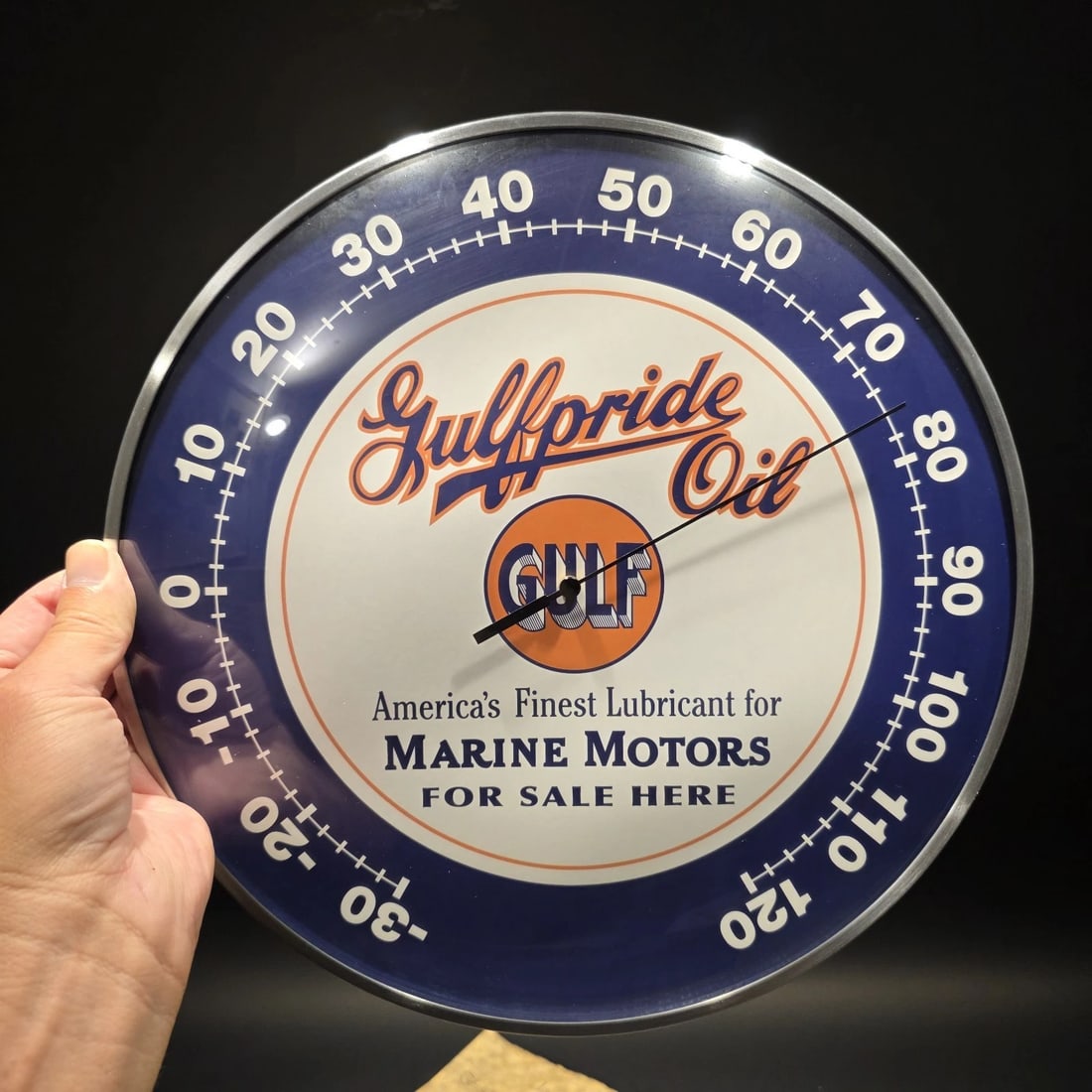 12" Round Gulfpride Gulf Oil Wall Thermometer Sign - 2
