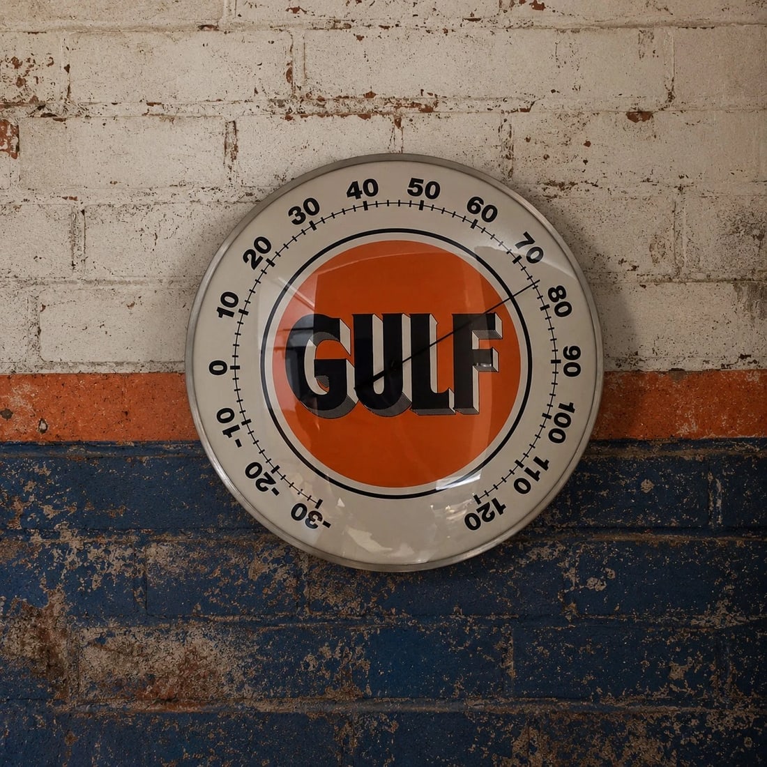 12" Round Gulf Oil Wall Thermometer Sign - 5
