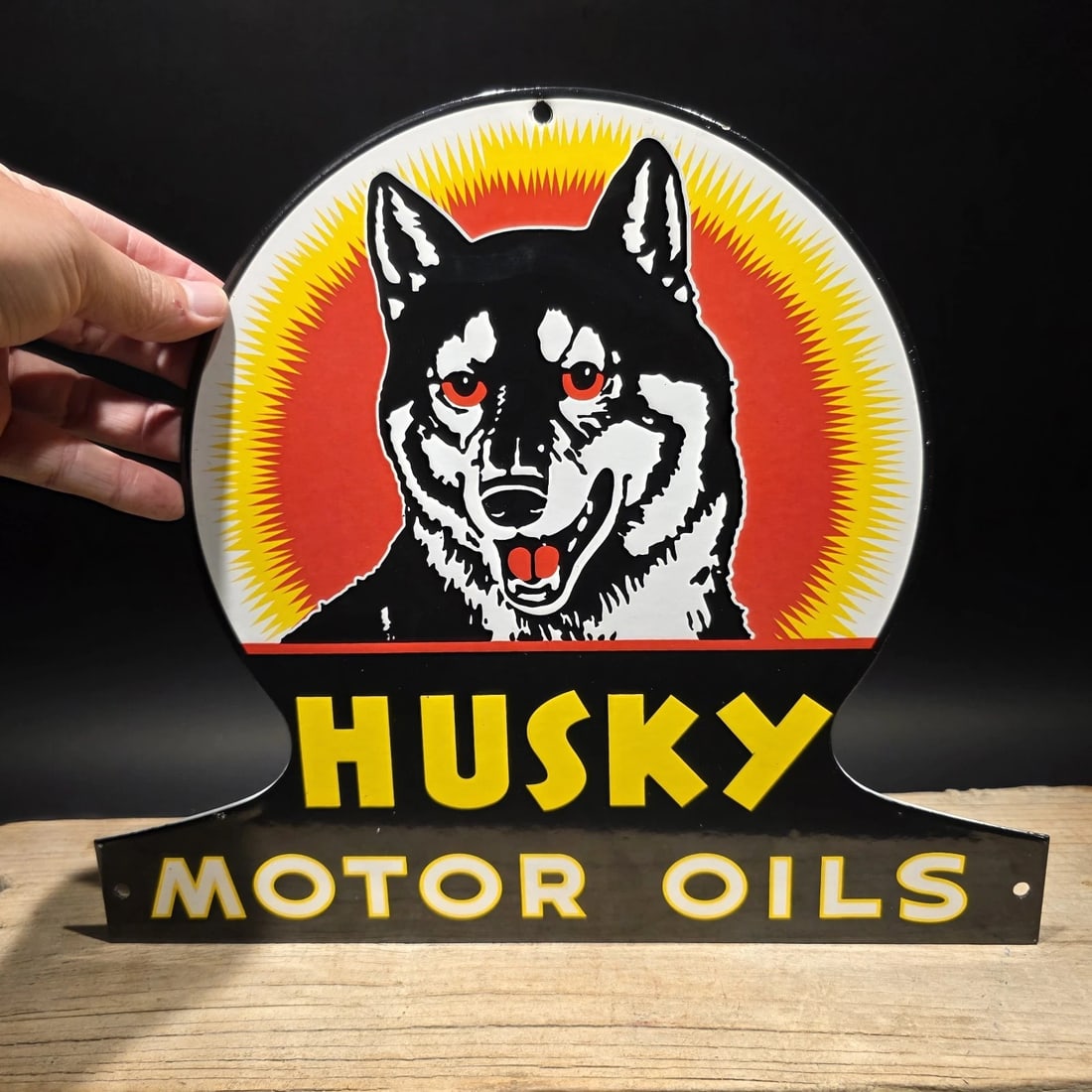 13 3/4" Husky Motor Oil Sign Vintage Style Enamel Gas Station Advertising Sign - 6