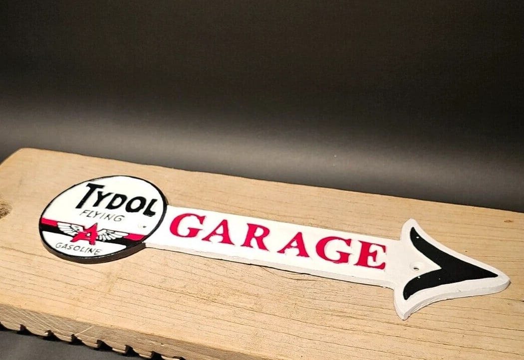Cast Iron Tydol Flying Gas Oil Garage Sign Plaque - 12