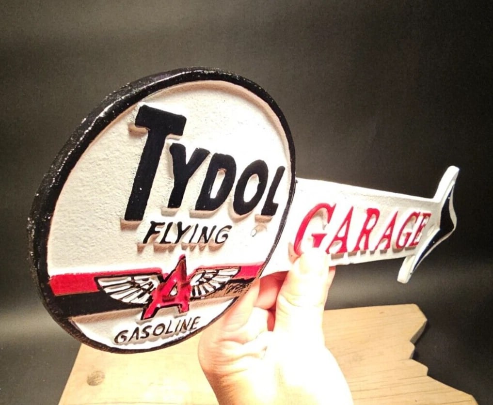 Cast Iron Tydol Flying Gas Oil Garage Sign Plaque - 15