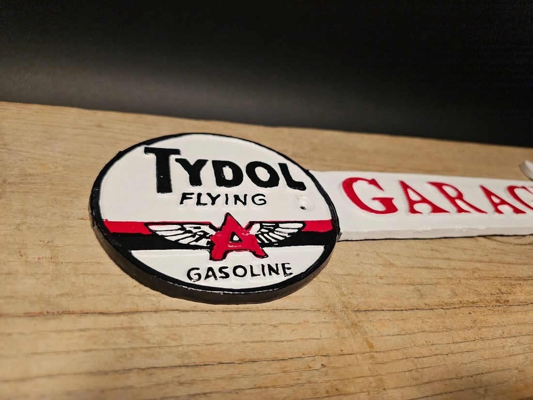 Cast Iron Tydol Flying Gas Oil Garage Sign Plaque - 3