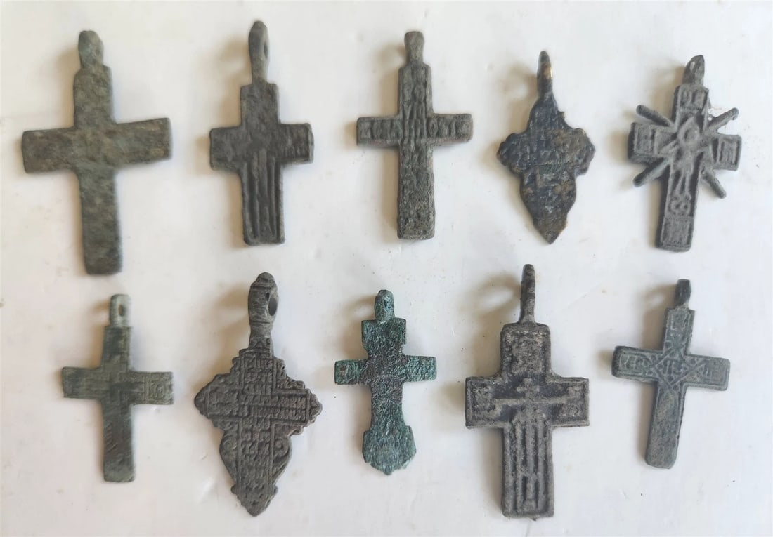 RUSSIAN orthodox icon NECK CROSSES LOT of 10 antique 18th - 19th century - 3
