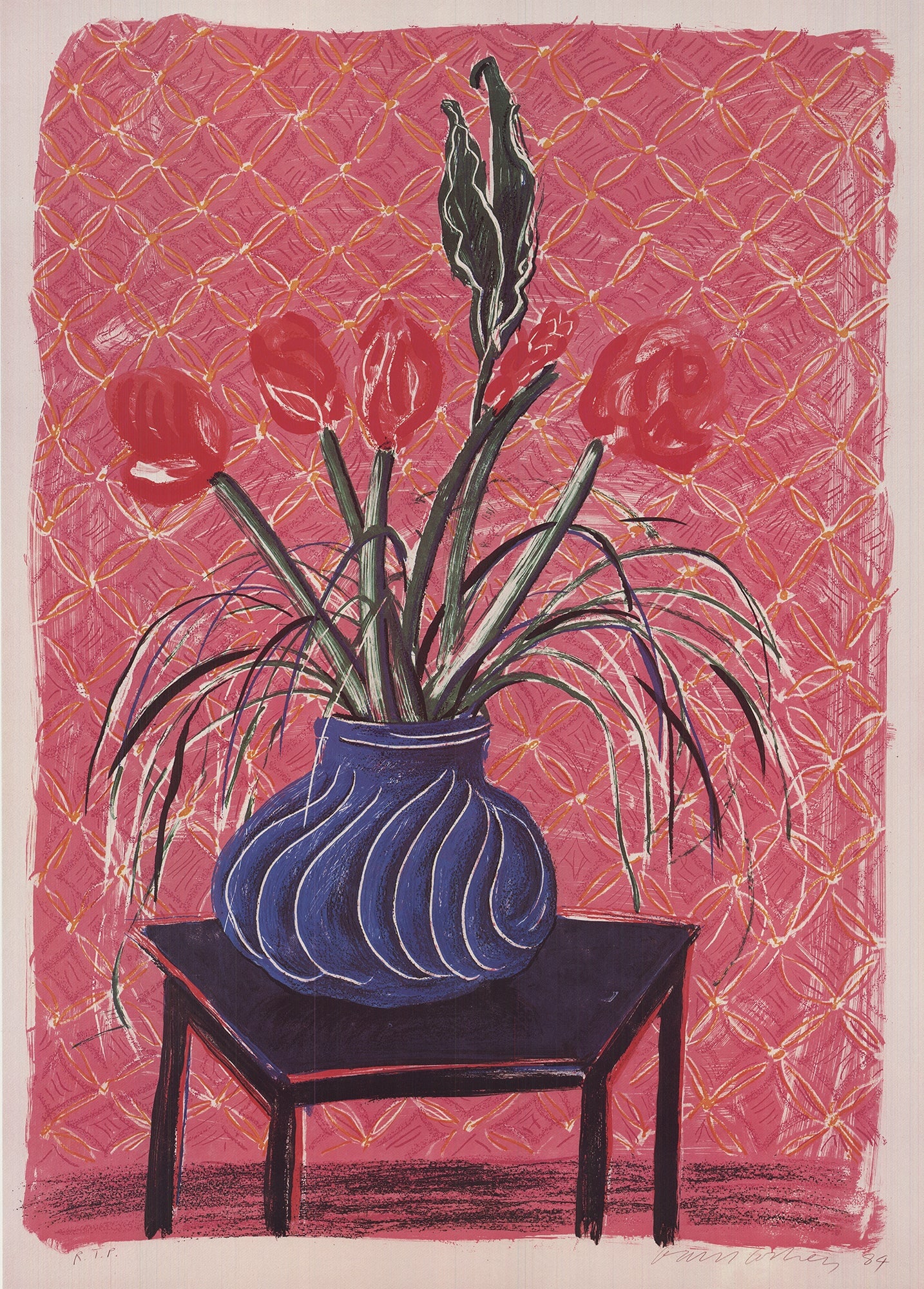 David Hockney - Amaryllis In vase - 1985 Offset Lithograph 33 x 21"" - 2