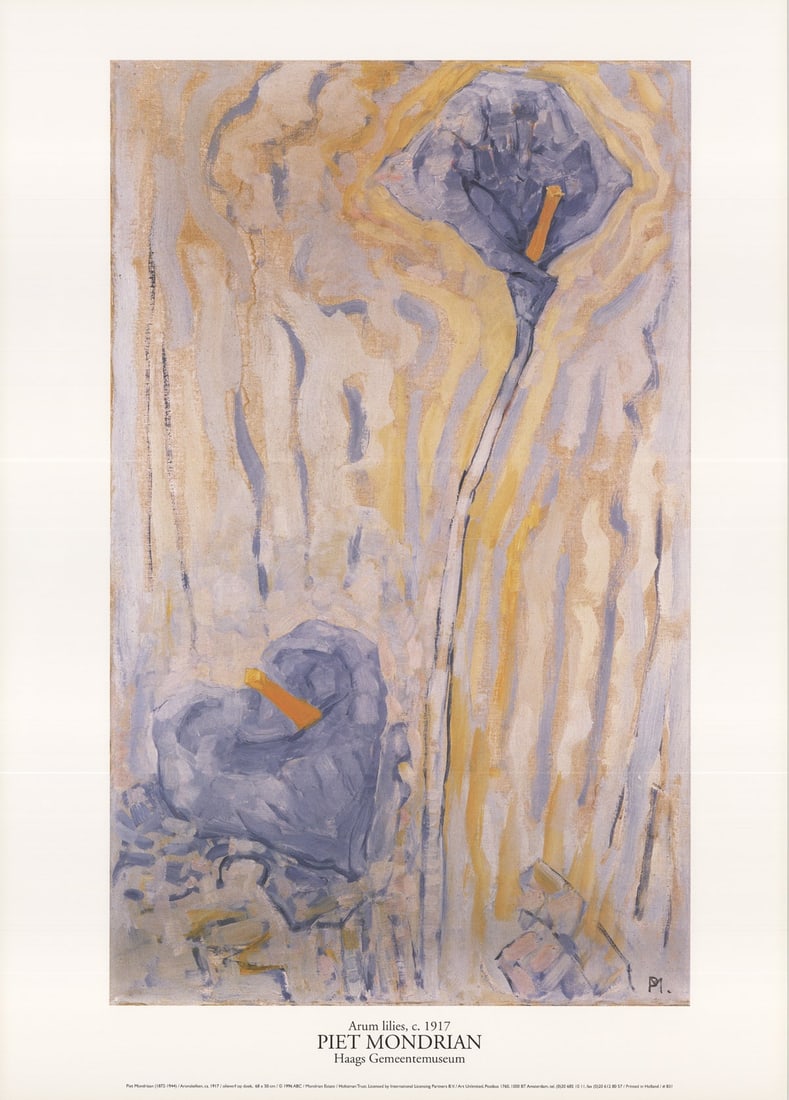 Piet Mondrian - Aronskelken/Arum Lilies - 1996 Offset Lithograph 27.5 x 19.75"": Title: Piet Mondrian - Aronskelken/Arum Lilies - 1996 Offset Lithograph 27.5 x 19.75" Description: "Aronskelken/Arum Lilies" by Piet Mondrian, 1996 Unsigned Offset Lithograph. Paper size is 27.5 x 19.
