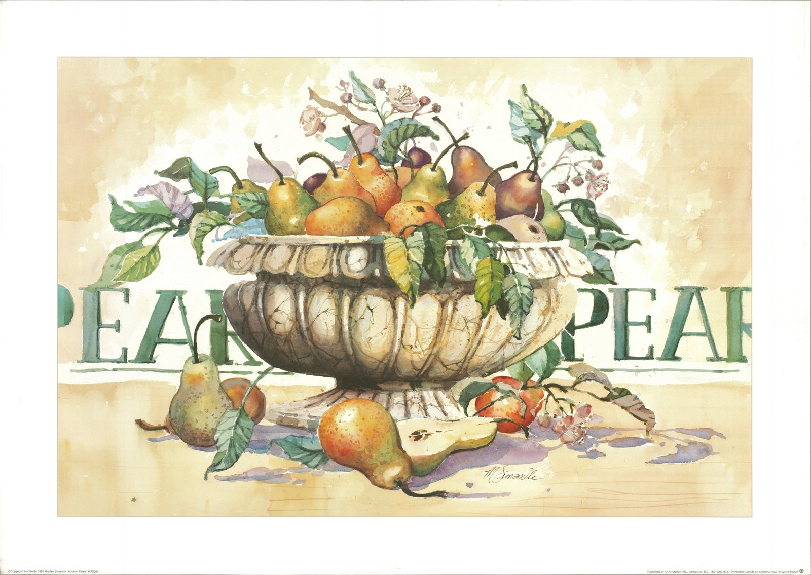 Marilyn Simandle - Autumn Pears - 1995 Offset Lithograph 19.625 x 27.5"": Title: Marilyn Simandle - Autumn Pears - 1995 Offset Lithograph 19.625 x 27.5" Description: "Autumn Pears" by Marilyn Simandle, 1995 Unsigned Offset Lithograph. Paper size is 19.625 x 27.5 inches, wit