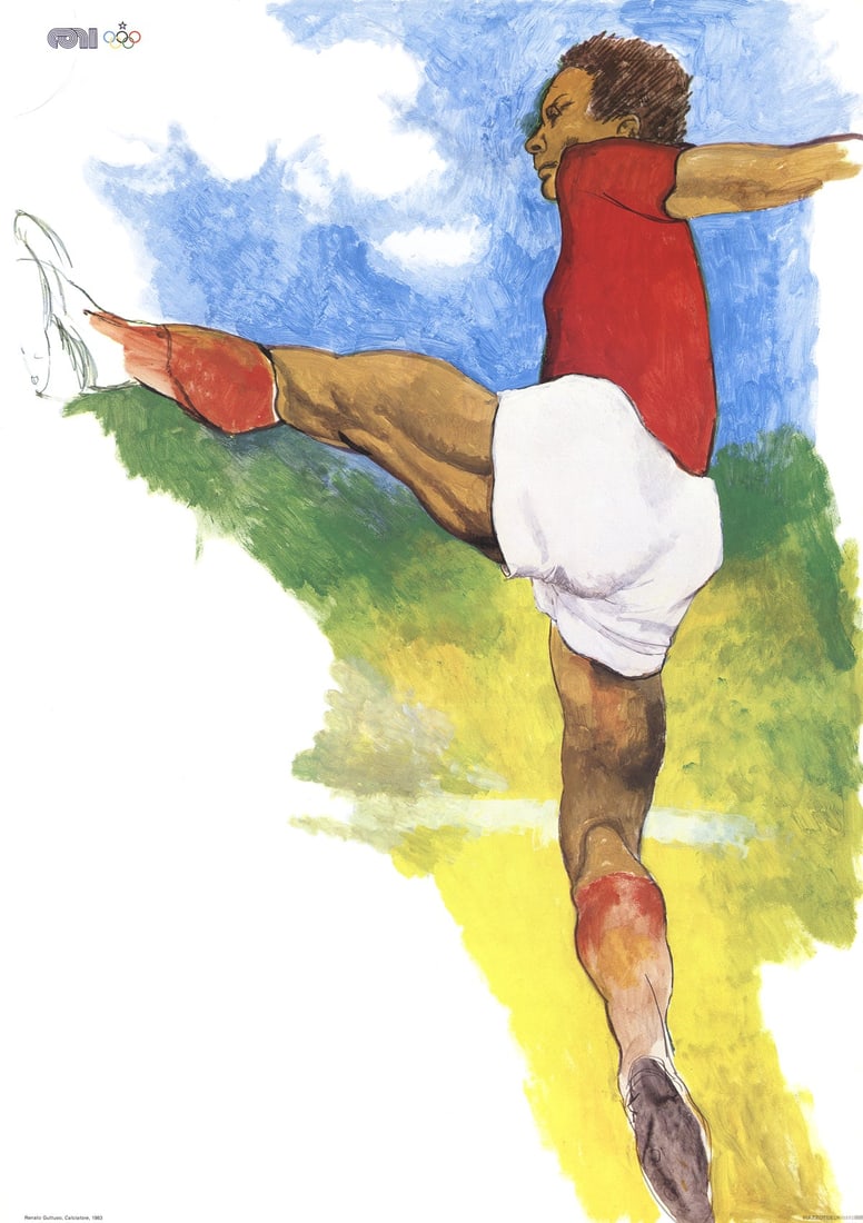 Renato Guttuso - Calciatore/Soccer Player - 1983 Offset Lithograph 39 x 27.75"": Title: Renato Guttuso - Calciatore/Soccer Player - 1983 Offset Lithograph 39 x 27.75" Description: "Calciatore/Soccer Player" by Renato Guttuso, 1983 Unsigned Offset Lithograph. Paper size is 39 x 27.