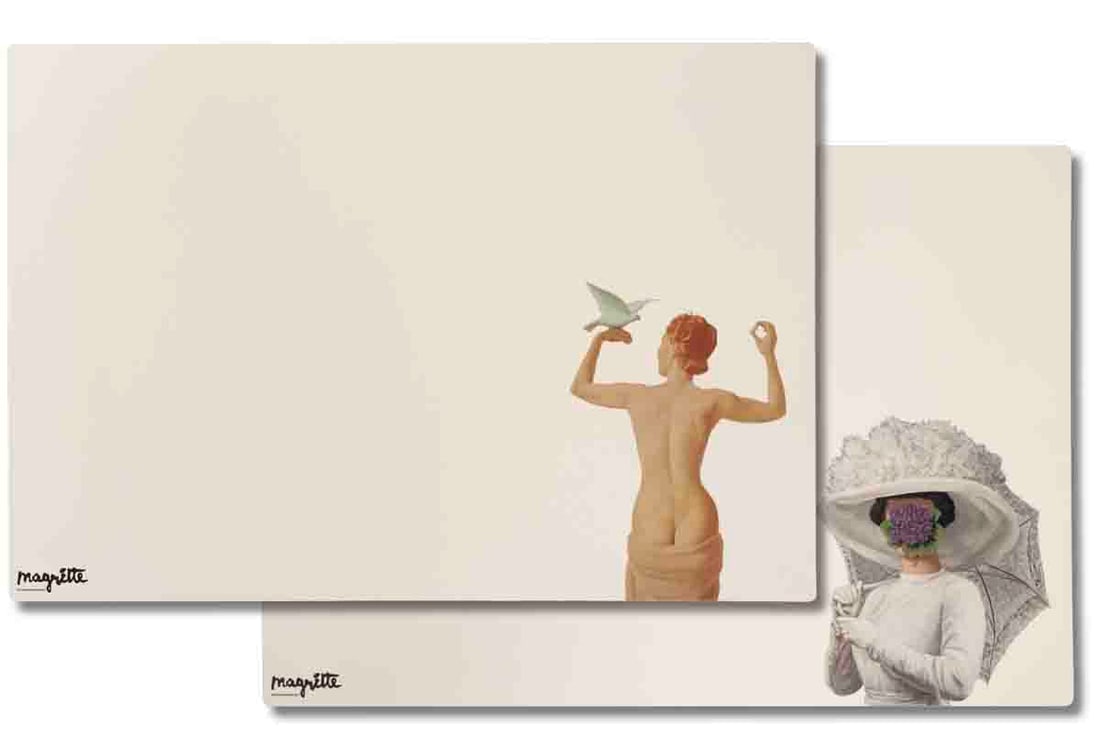 Rene Magritte - L'Embellie & La Grande Guerre (set of two placemats) - 2012 10 x 16.5"": Title: Rene Magritte - L'Embellie & La Grande Guerre (set of two placemats) - 2012 10 x 16.5" Description: "L'Embellie & La Grande Guerre (set of two placemats)" by Rene Magritte, 2012 Unsigned