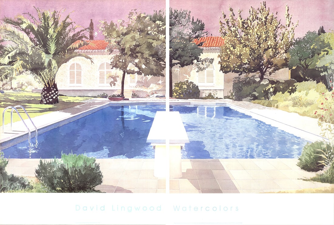 David Lingwood - La Piscine/ The Pool(Diptych) - 1983 Offset Lithograph 32.5 x 48"": Title: David Lingwood - La Piscine/ The Pool(Diptych) - 1983 Offset Lithograph 32.5 x 48" Description: "La Piscine/ The Pool(Diptych)" by David Lingwood, 1983 Unsigned Offset Lithograph. Paper size
