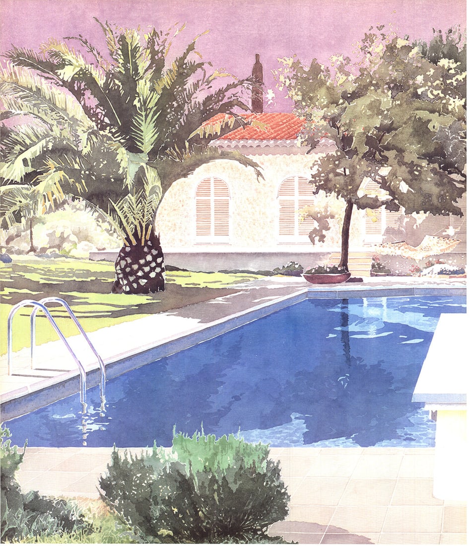 David Lingwood - La Piscine/ The Pool(Diptych) - 1983 Offset Lithograph 32.5 x 48"" - 2
