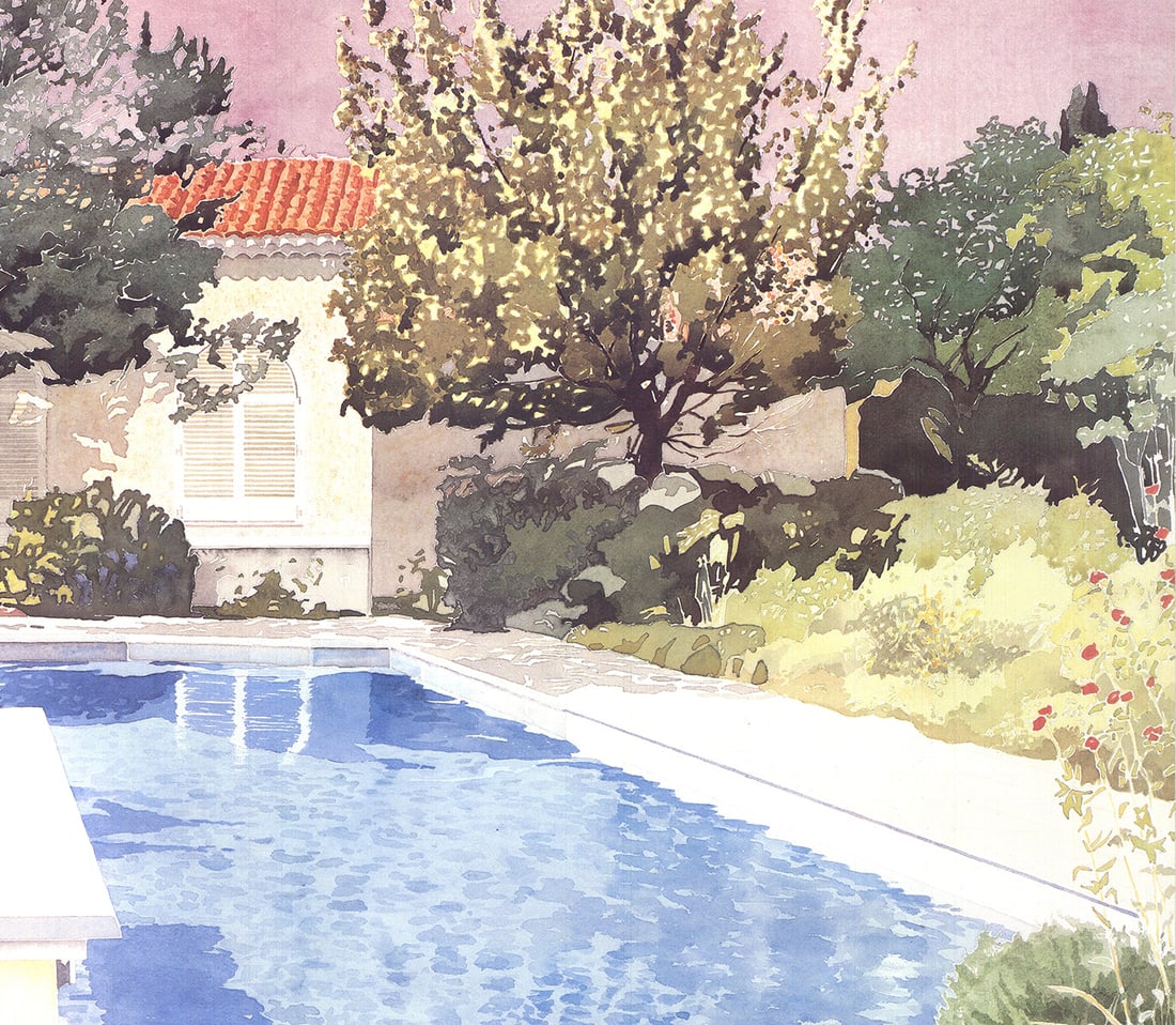 David Lingwood - La Piscine/ The Pool(Diptych) - 1983 Offset Lithograph 32.5 x 48"" - 3
