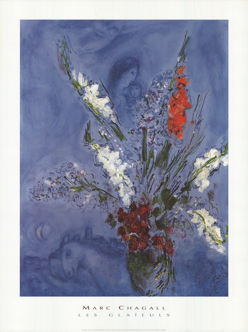 Marc Chagall - Les Glaieuls - 2002 Offset Lithograph 31.5 x 23.75"": Title: Marc Chagall - Les Glaieuls - 2002 Offset Lithograph 31.5 x 23.75" Description: "Les Glaieuls" by Marc Chagall, 2002 Unsigned Offset Lithograph. Paper size is 31.5 x 23.75 inches, with an