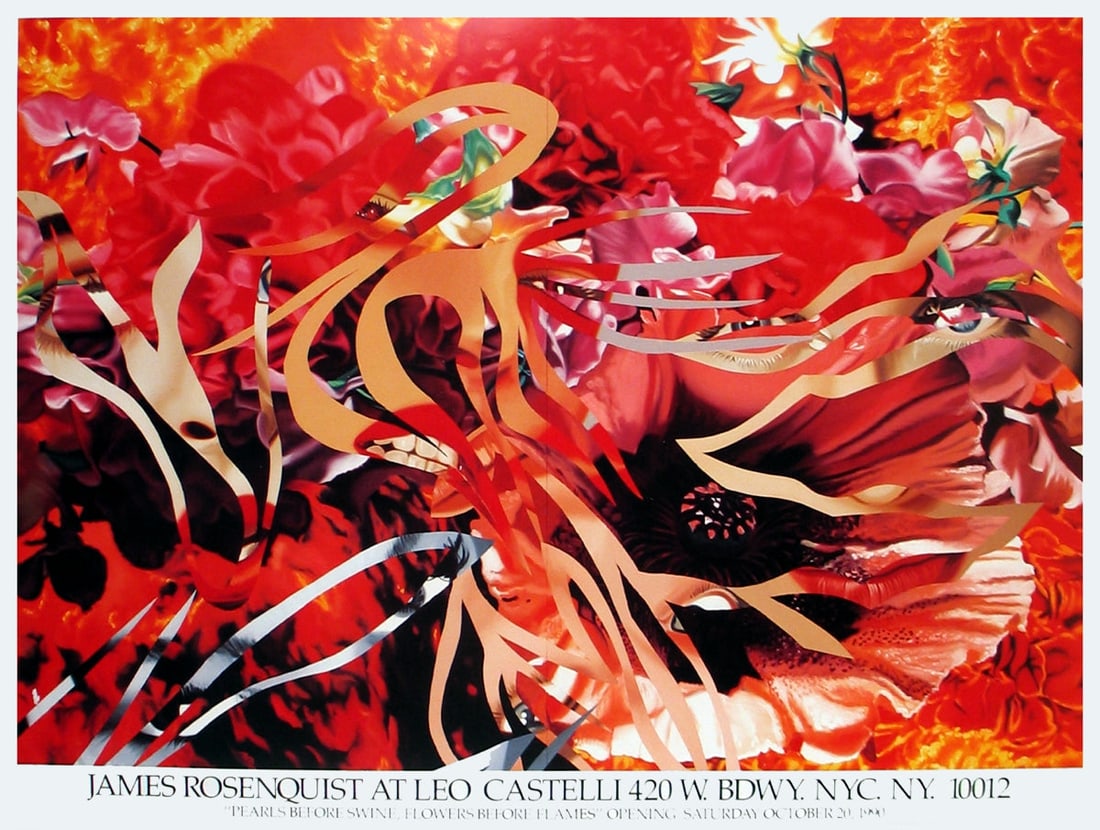 James Rosenquist - Pearls Before Swine, Flowers before Flames - 1990 Offset Lithograph 27 x 36"": Title: James Rosenquist - Pearls Before Swine, Flowers before Flames - 1990 Offset Lithograph 27 x 36" Description: "Pearls Before Swine, Flowers before Flames" by James Rosenquist, 1990 Unsigned Offs