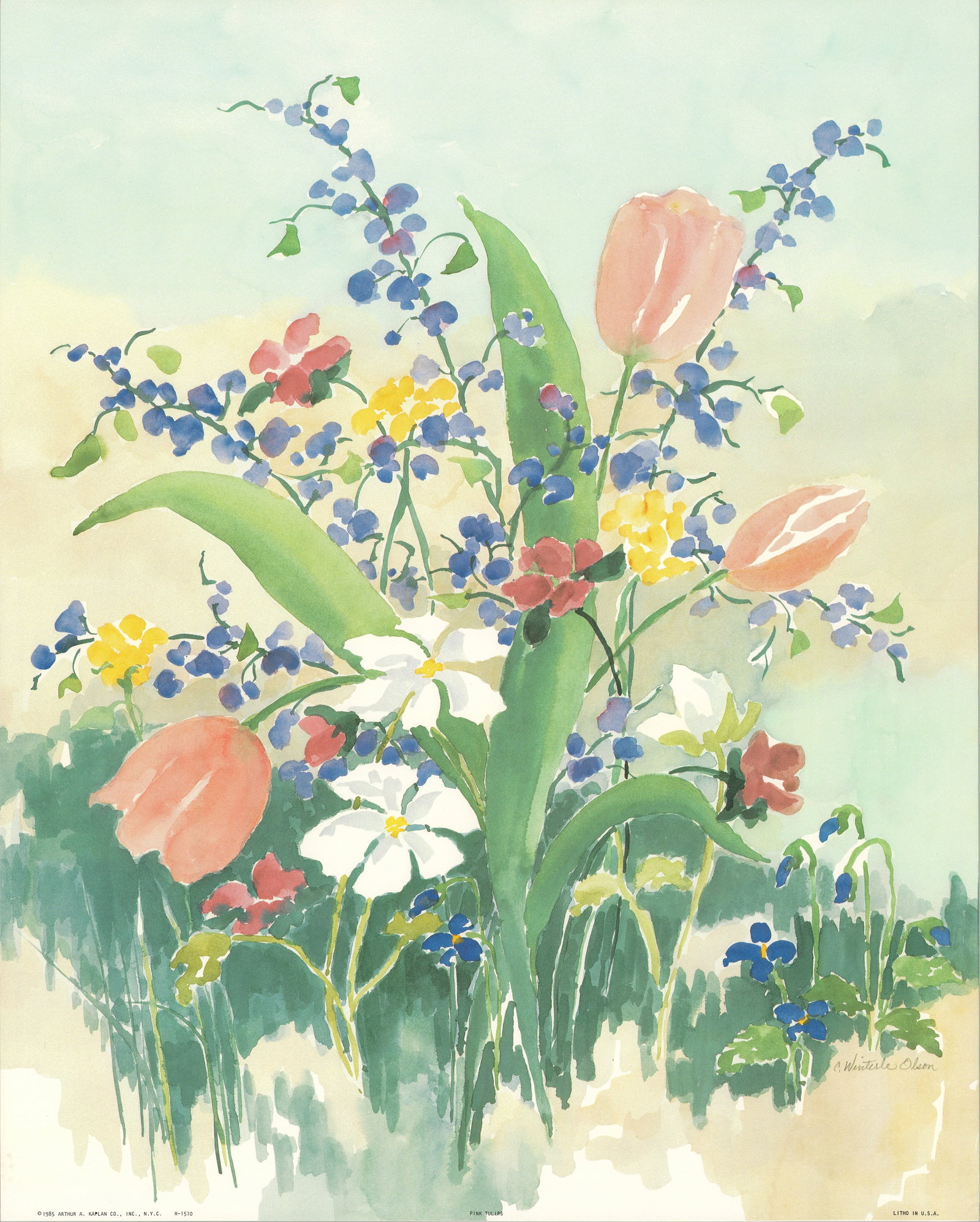 Charlene Winterle Olson - Pink Tulips - 1985 Offset Lithograph 20 x 16"" (1 of 5)