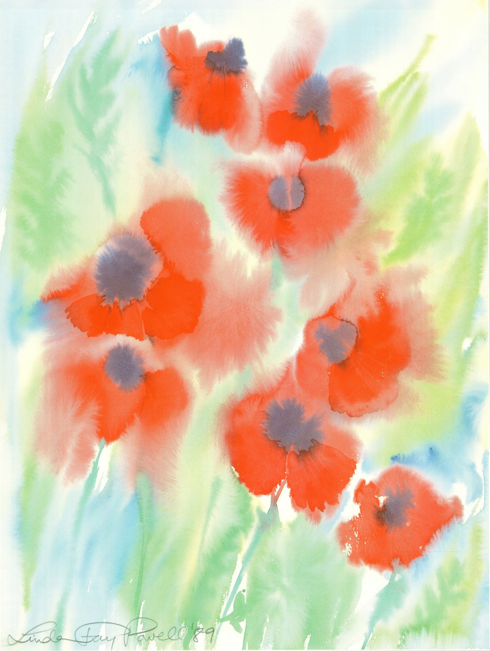 Linda Fay Powell - Poppies II - 1987 Offset Lithograph 27.5 x 19.6"" - 2