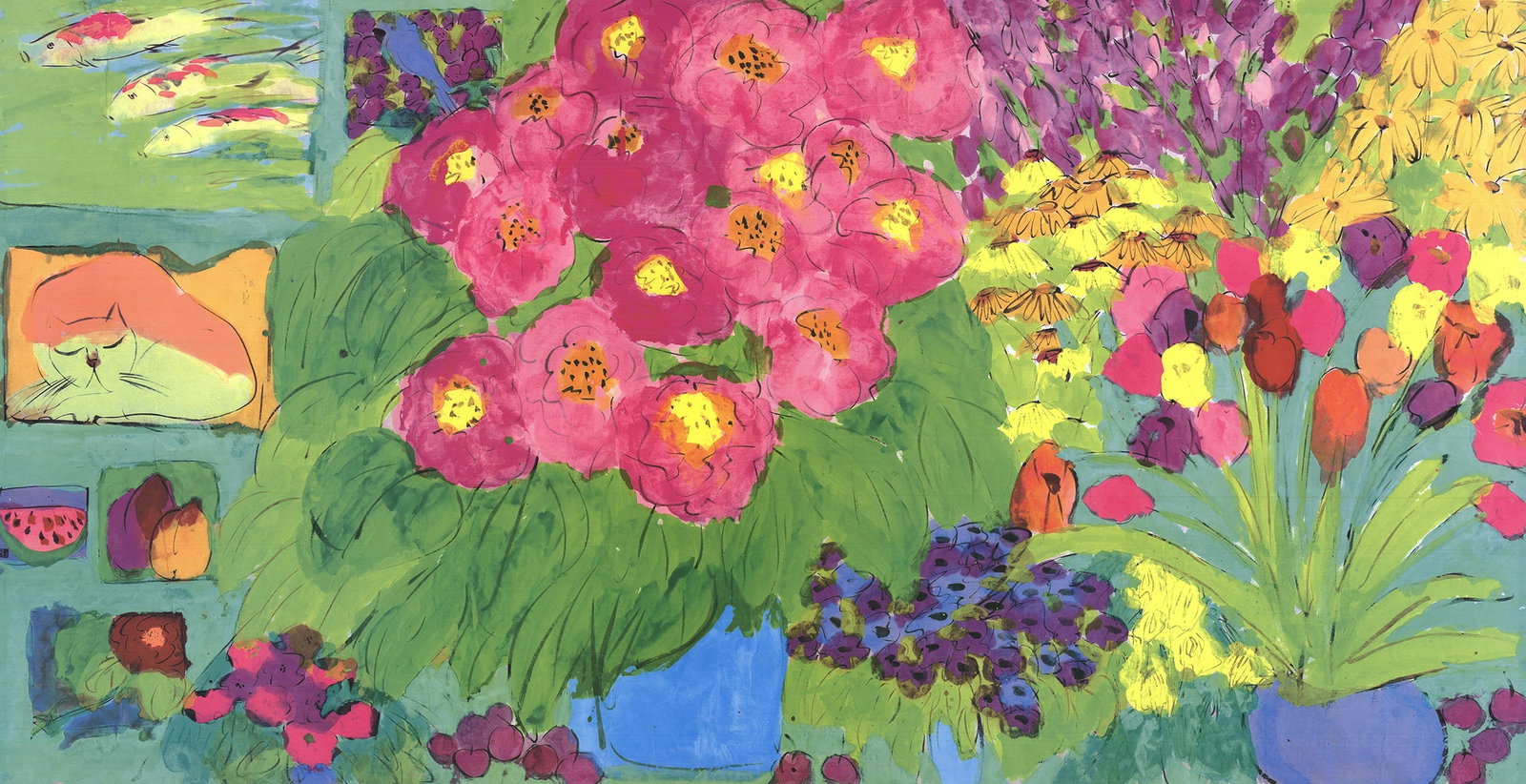 Walasse Ting - Still-Life with Pink Cat - 1993 Offset Lithograph 37.75 x 54.5"" - 2