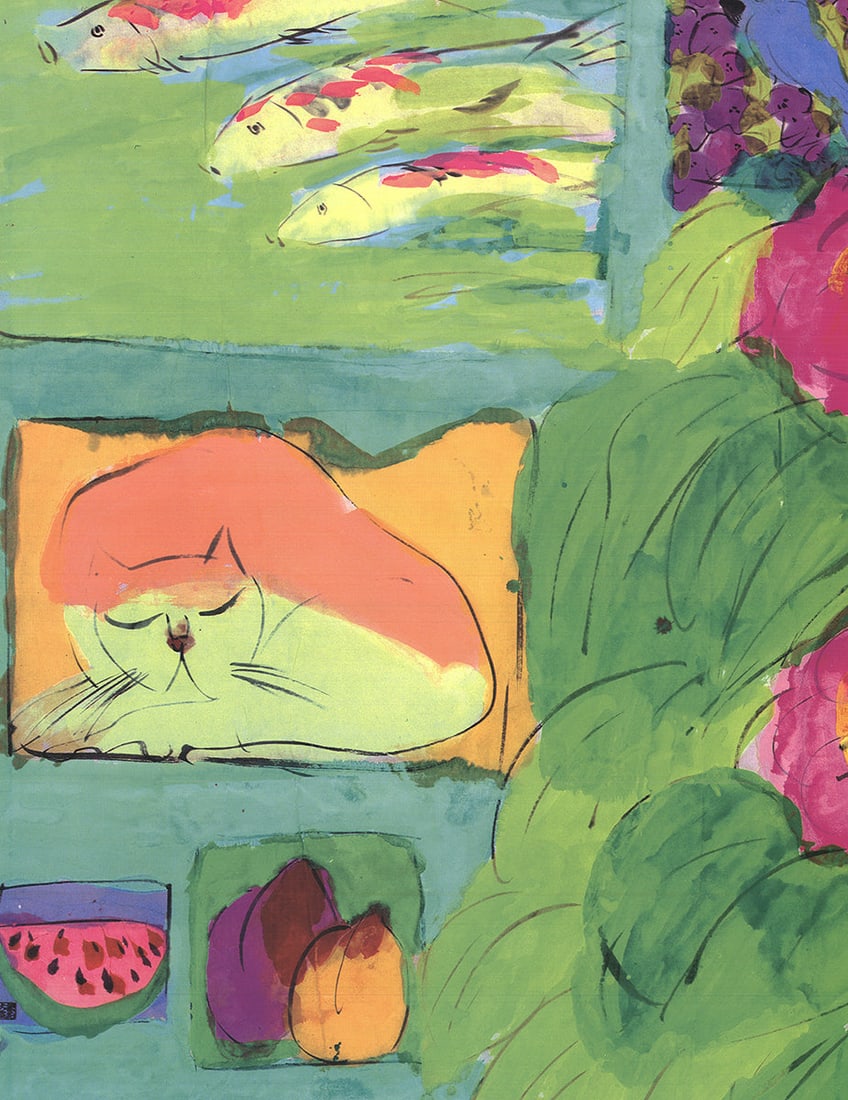 Walasse Ting - Still-Life with Pink Cat - 1993 Offset Lithograph 37.75 x 54.5"" - 3