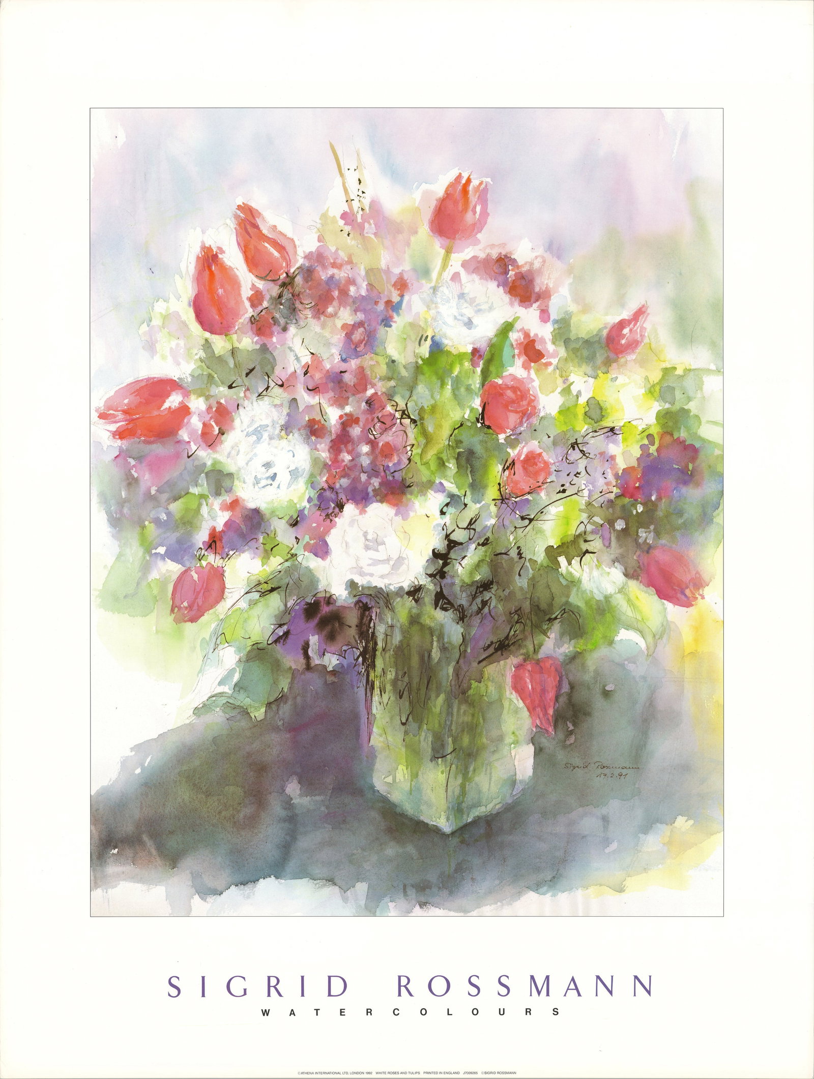 Sigrid Rossman - White Roses and Tulips - 1992 Offset Lithograph 31.5 x 23.75"" (1 of 5)