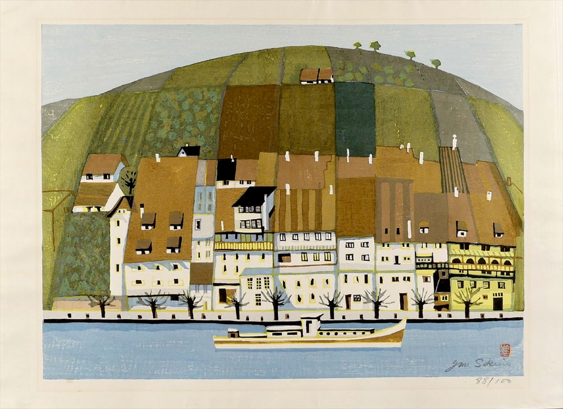 SEKINO Jun'ichiro (1914-1988): Rhine River and Steep Vineyards (1 of 1)