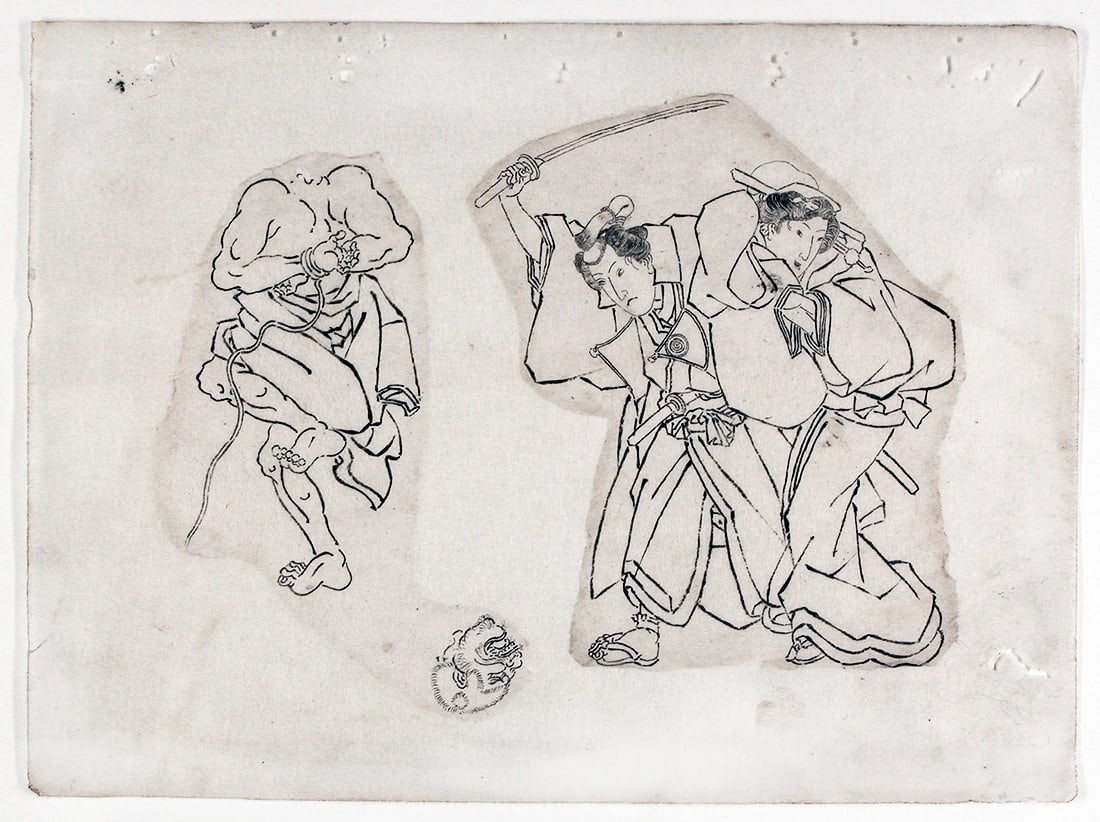 KUNIYOSHI or school: Four preparatory drawings: Artist: KUNIYOSHI or school Title:Four preparatory drawings Series: From a group of Kuniyoshi drawings collected at the artist's school, serving as study material for the master's students (Ref.Lit.: 