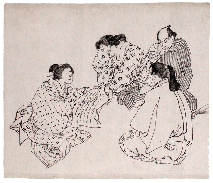 Toshikata, Mizuno (fl. 1866-1908): Four preparatory drawings for an illustrated book or magazine. - 4