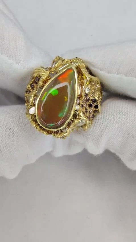 12.25ct natural opal diamonds ring 18kt Nugget Deco *v - 3